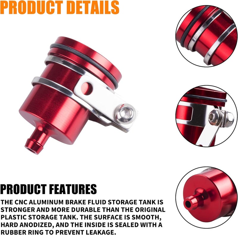 MRELC Universal Motorcycle Aluminum Brake Fluid Reservoir Oil Cup Fit For Yamaha Kawasaki Honda Suzuki BMW and more (Red) - Image 3